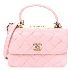 Authentic CHANEL Trendy Lambskin Quilted Small CC Dual Handle Flap Bag Pink Tote